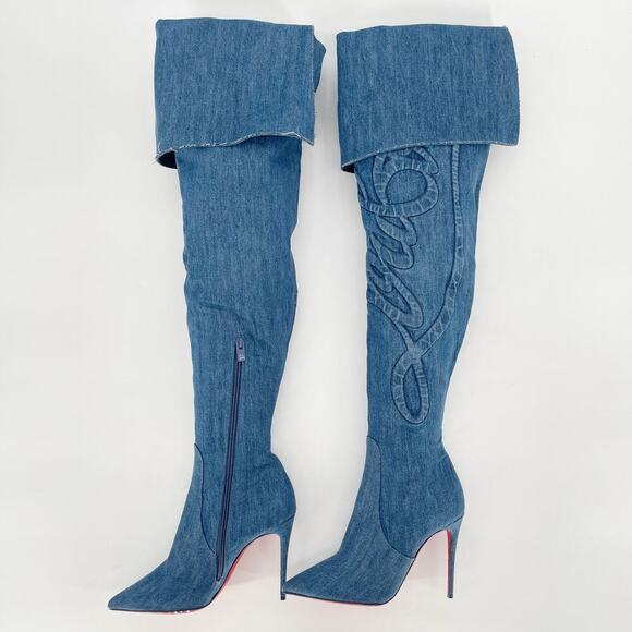 Christian Louboutin Denim Kate Botta Alta Loubijeans Over the Knee Boot EU 37.5 - Picture 6 of 16